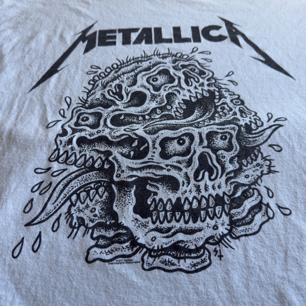 Metallica Pushead Skull Graphic Tee Mens 2XL White Rock Band T-Shirt Grunge - Picture 3 of 7